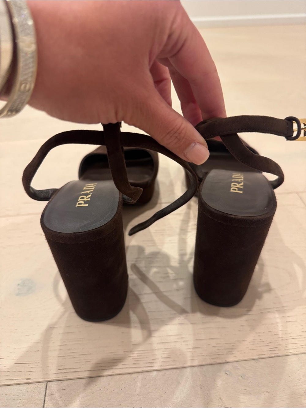 Prada Dark Brown Suede Slingback Block Heels - Picture 3 of 4